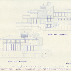 Northwest and Northeast Elevations: House for Firoz J. Mehta ("Rhododendron") [Camberley, England] (1980)
