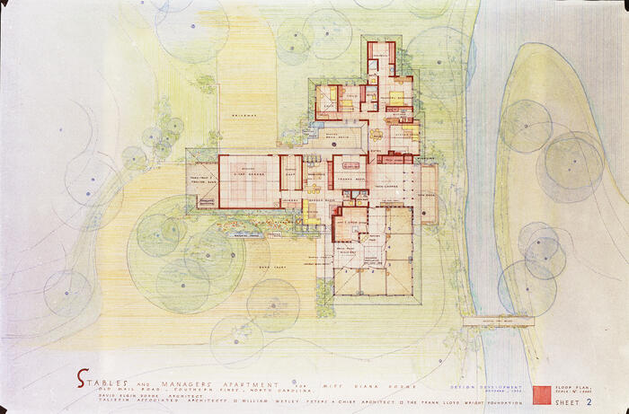 Floor Plan, Stables and Manager's Apartment: House and Estate Buildings for Diana Dodge ("Ponds and Pines") [Pinehurst, North Carolina] (1973)