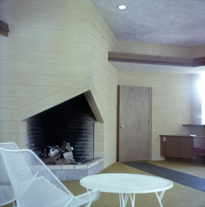 View of Interior Area Showing Fireplace, Snow Flake Motel for Mr. and Mrs. Sarkasian