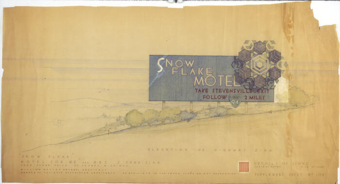 Print of Presentation Drawing: Detail of Sign (Supplemental drawing 109), Snow Flake Motel for Mr. and Mrs. Sarkasian (detail)