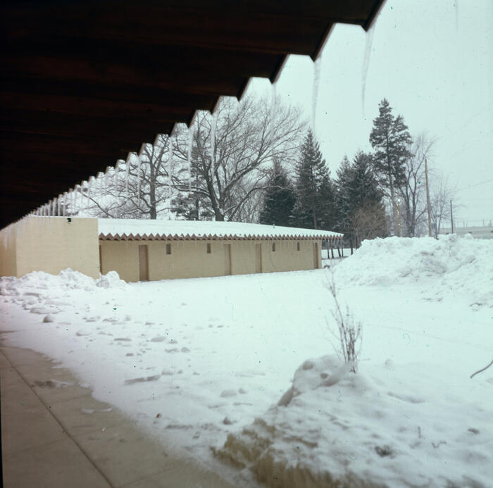 View of Rear of Guest Wing in Winter, Snow Flake Motel for Mr. and Mrs. Sarkasian