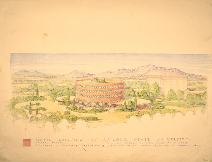 Aerial Perspective View (Scheme 2a), Building for the Department of Music at Arizona State University