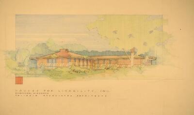 Presentation Drawing: Perspective View, Three Houses for James Jeffords