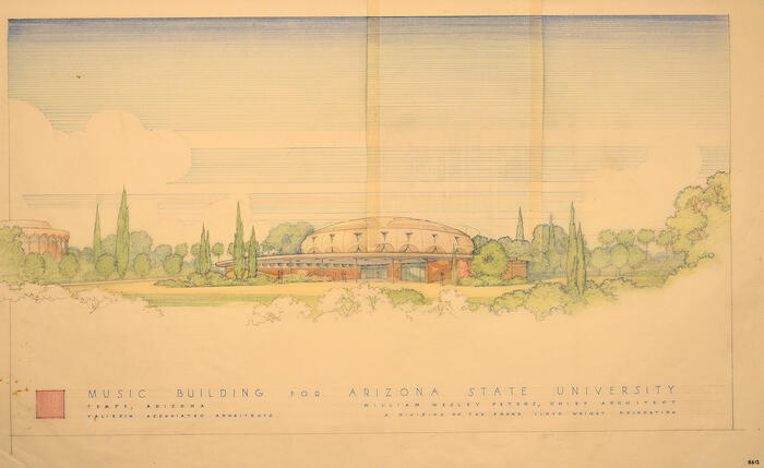 Aerial Perspective View (Scheme 1a), Building for the Department of Music at Arizona State University
