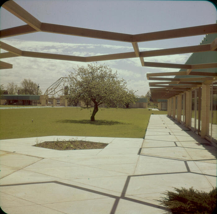 View Across Courtyard Toward Main Office Unit, Snow Flake Motel for Mr. and Mrs. Sarkasian