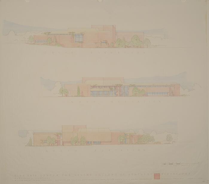 Presentation Drawing: South, West, and North Elevations, Art Center Complex for Centre College 