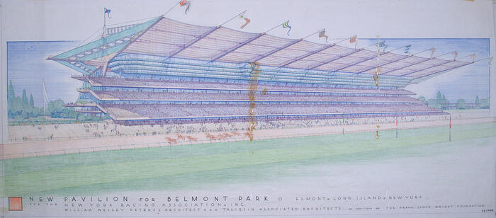 Drawing: Perspective View of Grand Stand from Track, Pavilion for Belmont Park Racetrack