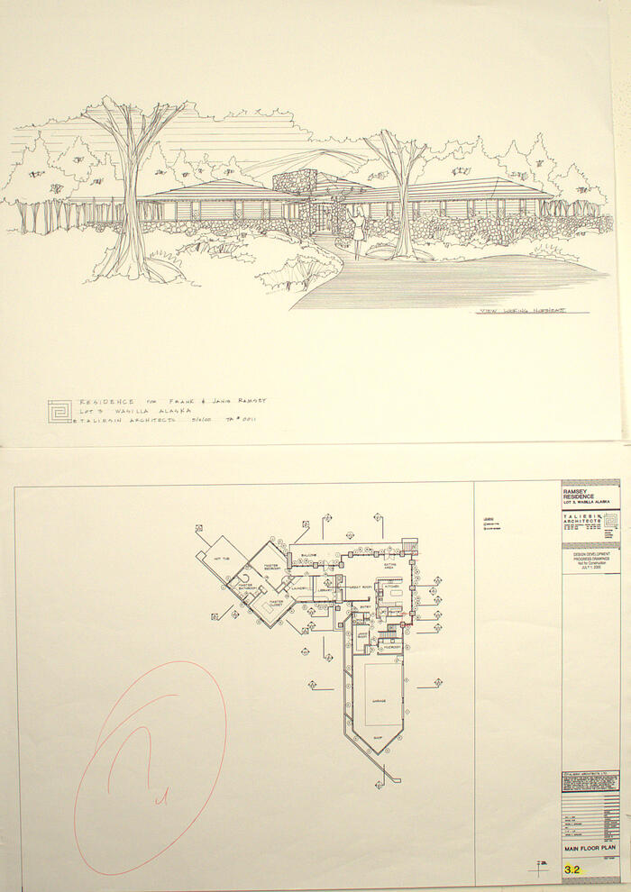 Perspective View and Floor Plan, House for Frank and Janice Ramsey