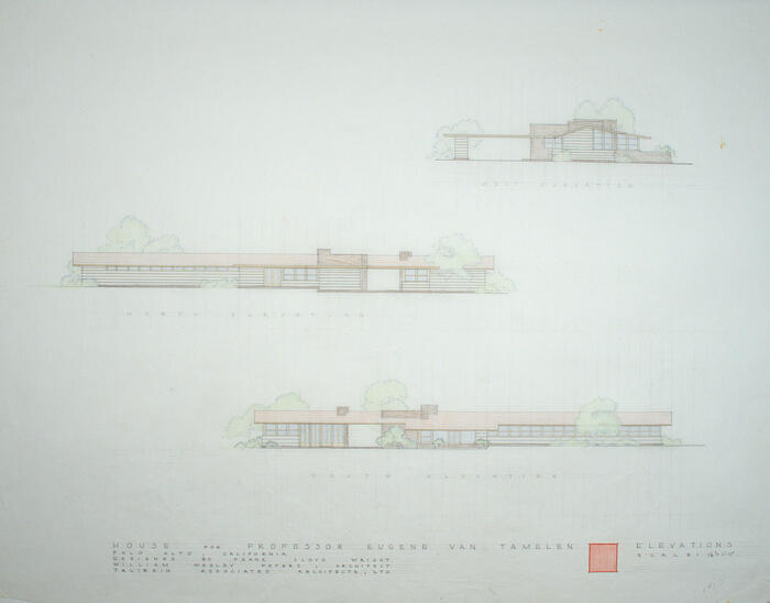 Drawing: West, North, and South Elevations, House for Eugene Van Talenen