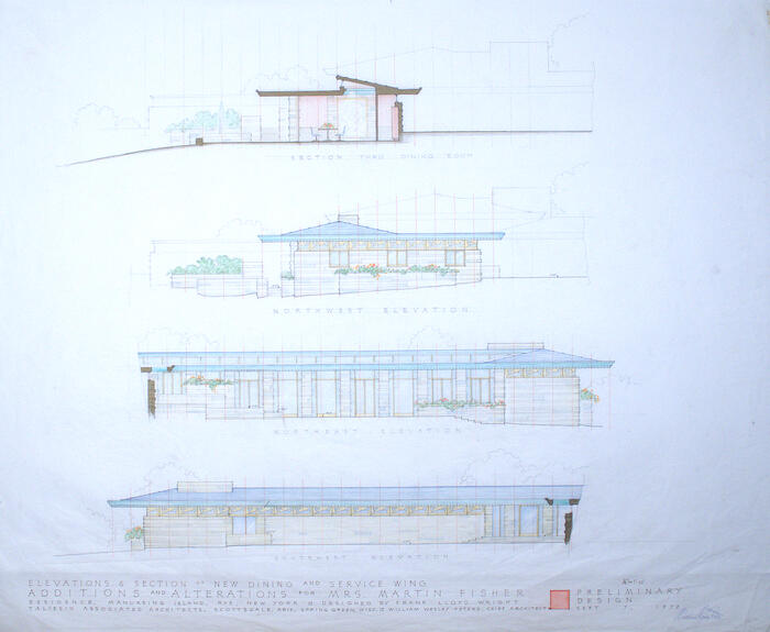 Drawing: Elevations and Section, Addition for Martin Fisher to the Maximillian Hoffman House