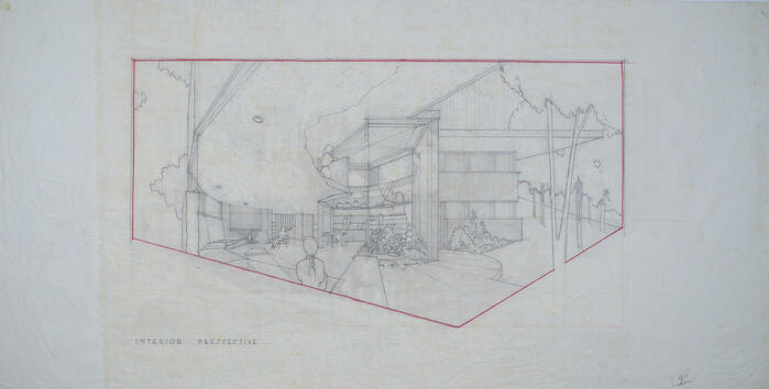 Interior Perspective View, Desert Garden House for Dr. Joseph Rorke