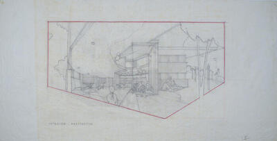 Interior Perspective View, Desert Garden House for Dr. Joseph Rorke