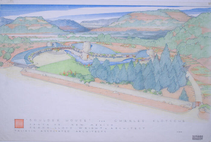 Drawing: Aerial Perspective View, House for Charles Klotsche 2 ("Boulder House")